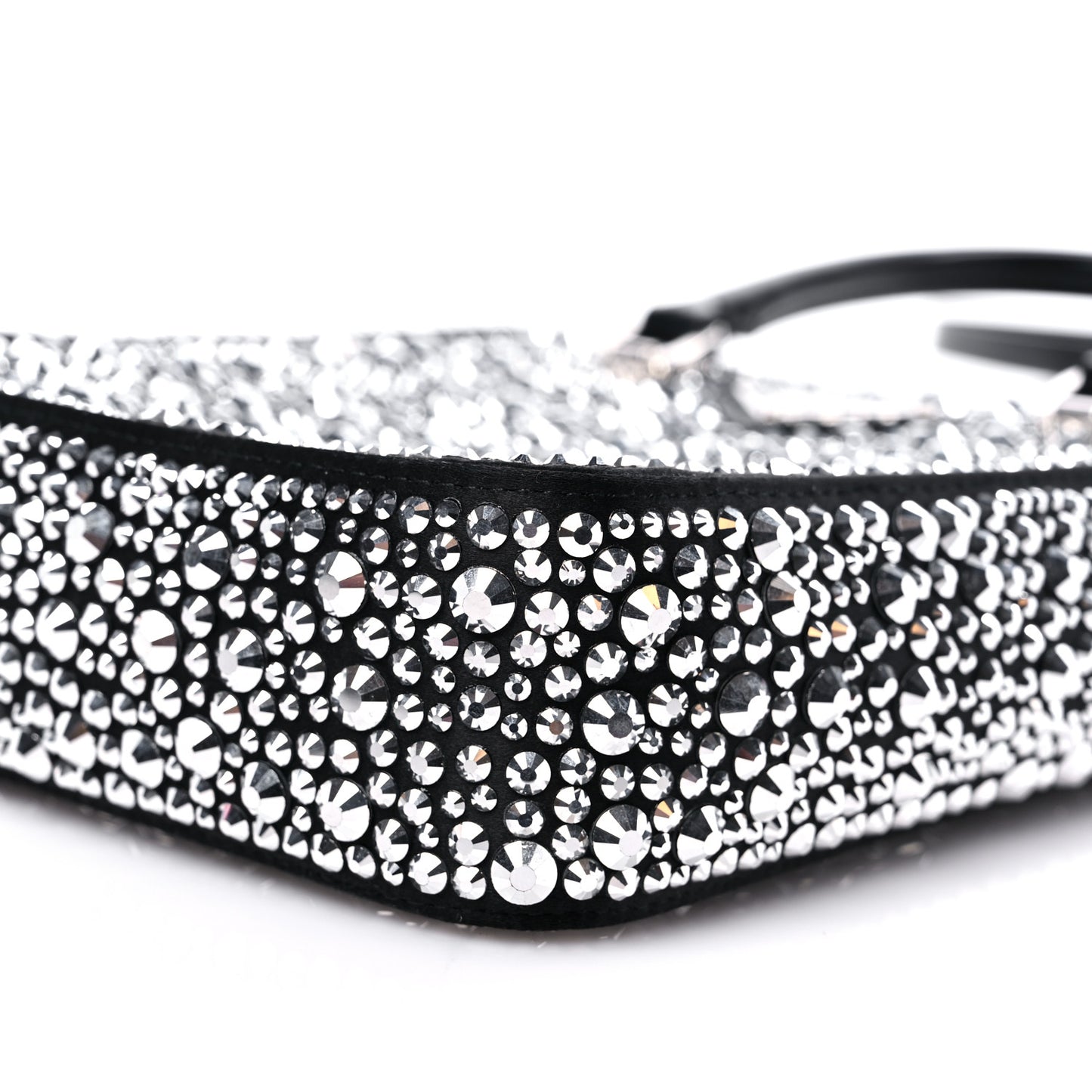 Satin Crystal Metal Triangle Logo Small Double Handle Crossbody Tote Metal