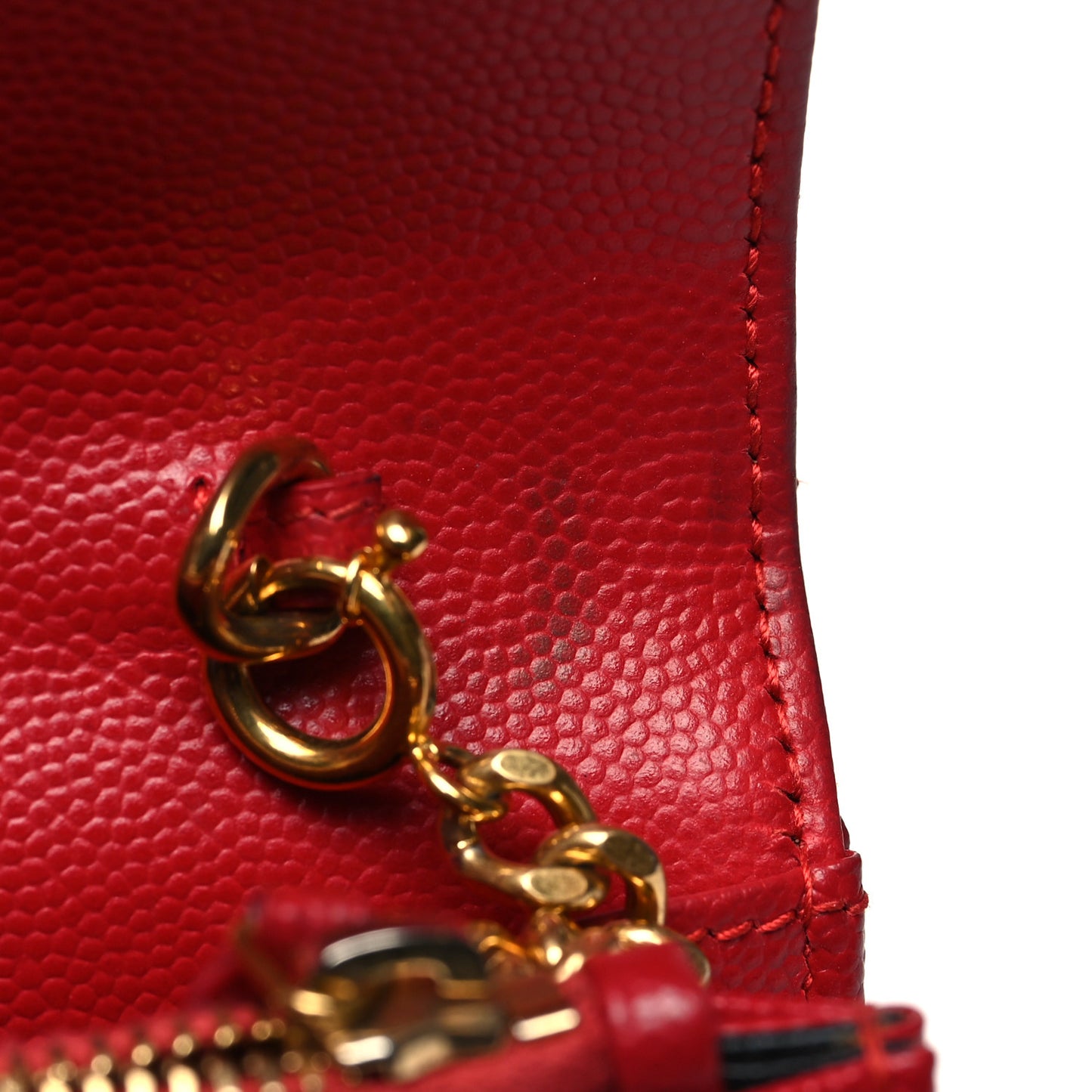 Grain De Poudre Matelasse Chevron Monogram Envelope Chain Wallet New Red