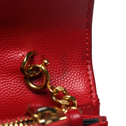 Saint Laurent Grain De Poudre Matelasse Chevron Monogram Envelope Chain Wallet New Red 13 of 18