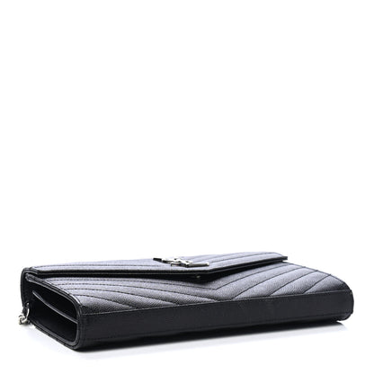 Saint Laurent Grain De Poudre Matelasse Chevron Monogram Chain Wallet Black 3 of 4