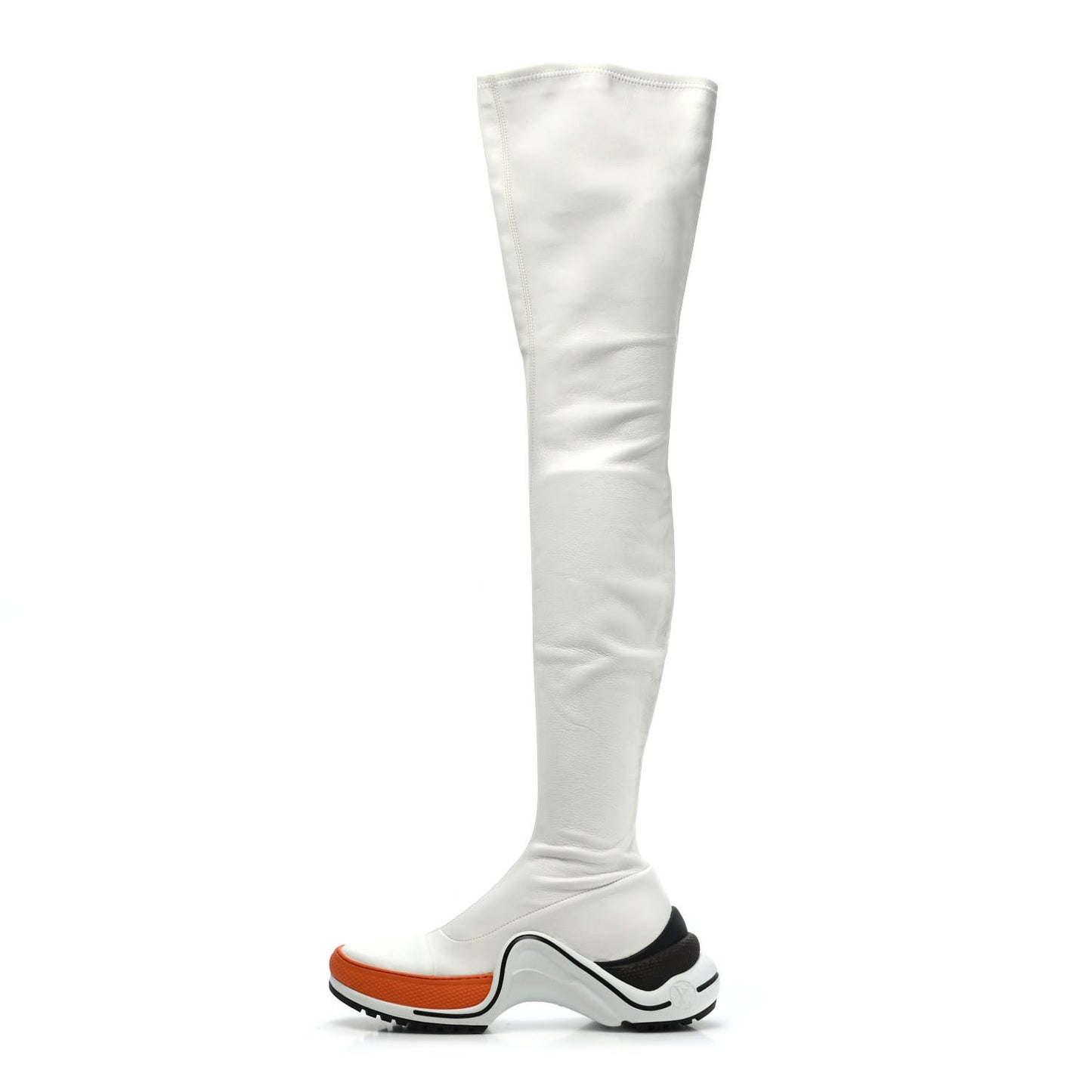 Stretch Lambskin LV Archlight Flat Thigh High Boots 38.5 White