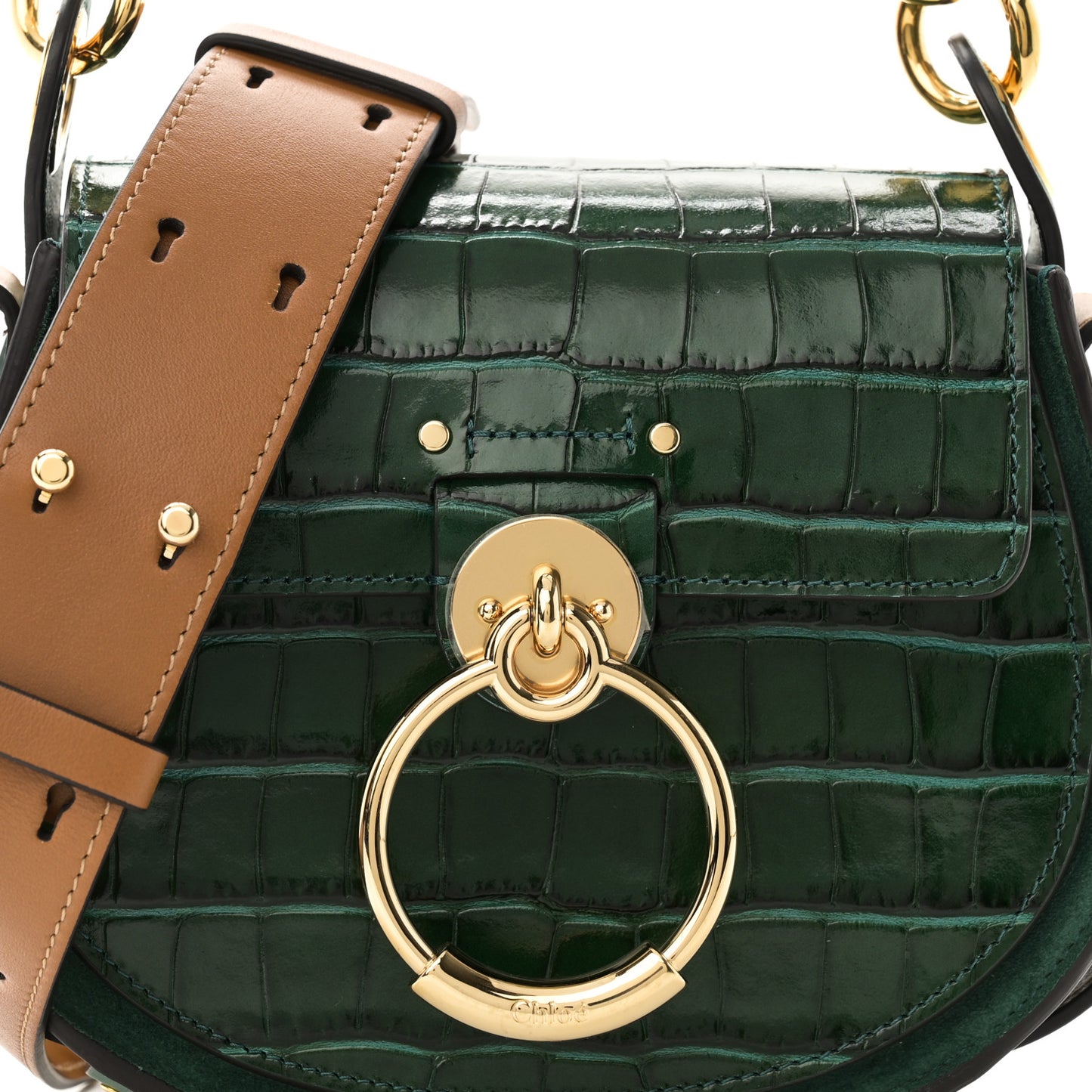 Calfskin Crocodile Embossed Small Tess Bag Woodsy Green