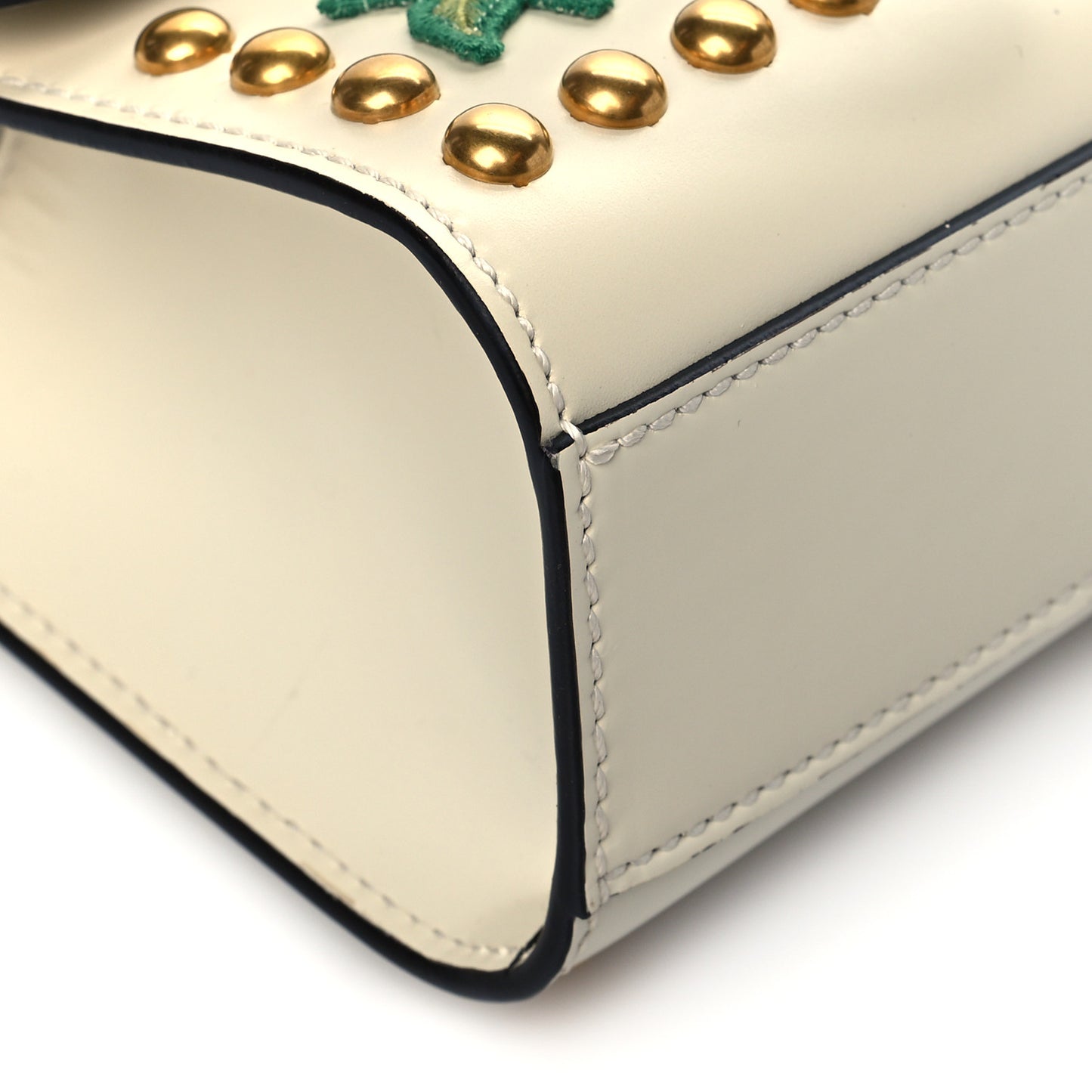 Calfskin Floral Embroidered Small Padlock Shoulder Bag White