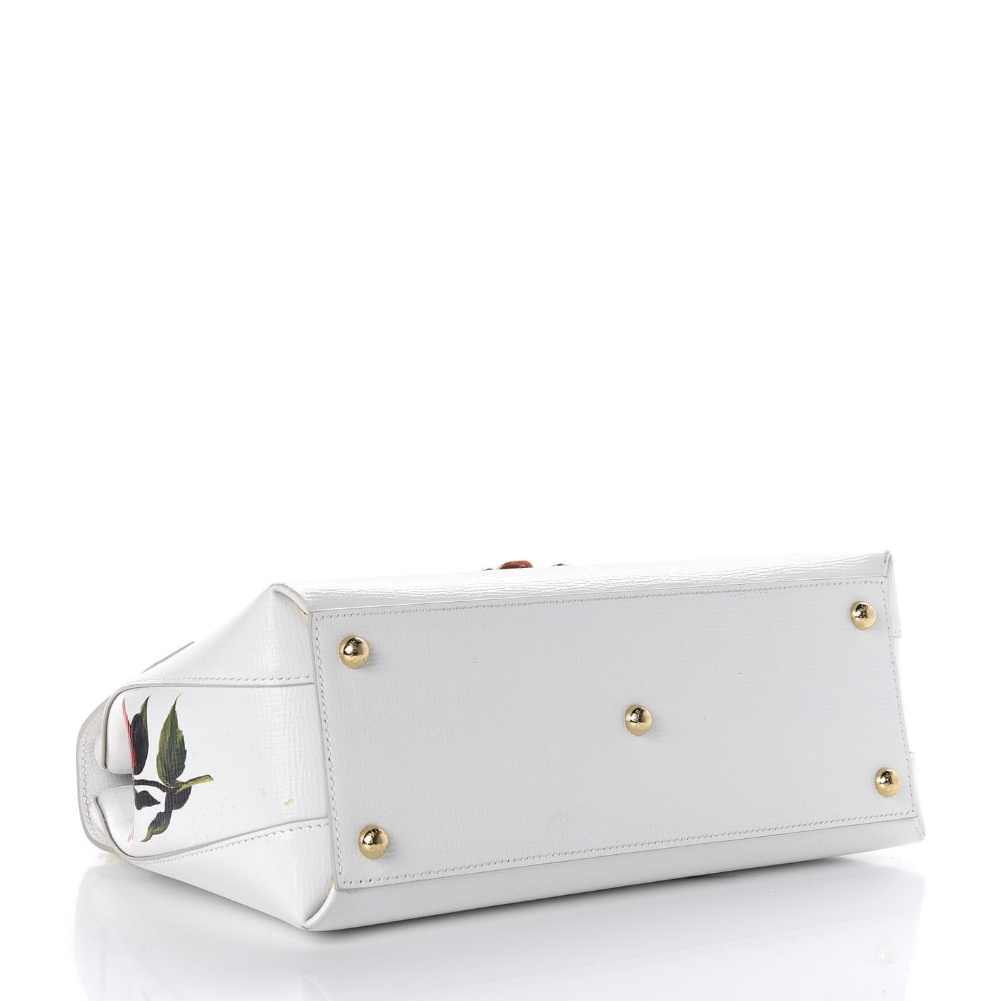 Grained Calfskin Floral Printed Small Lucia Satchel White