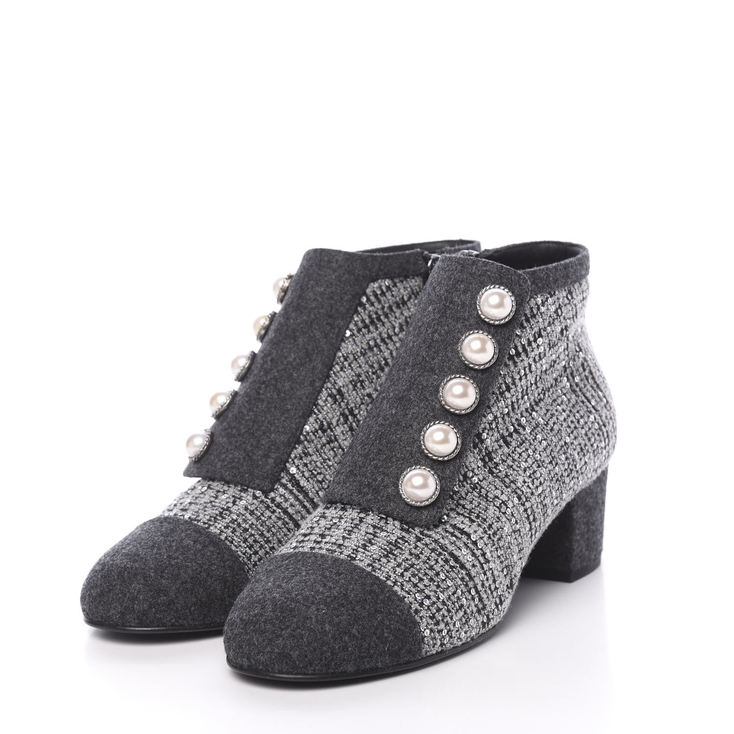 Chanel Tweed Pearl Cap Toe Short Boot 39.5 Black 3 of 9