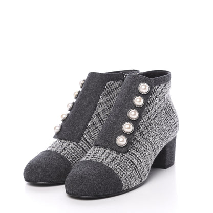 Chanel Tweed Pearl Cap Toe Short Boot 39.5 Black 3 of 9