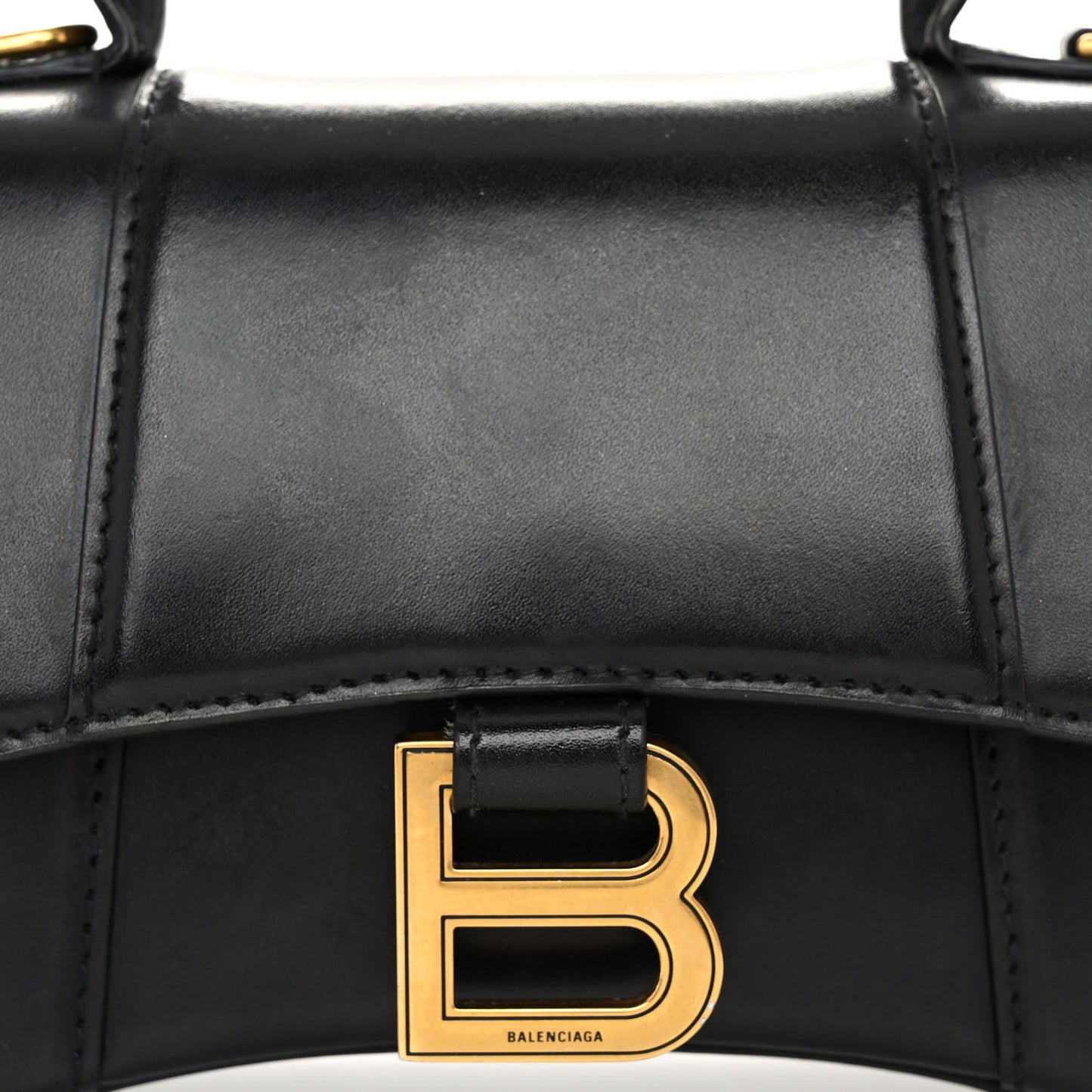 Shiny Box Calfskin Hourglass Top Handle Bag XS Black