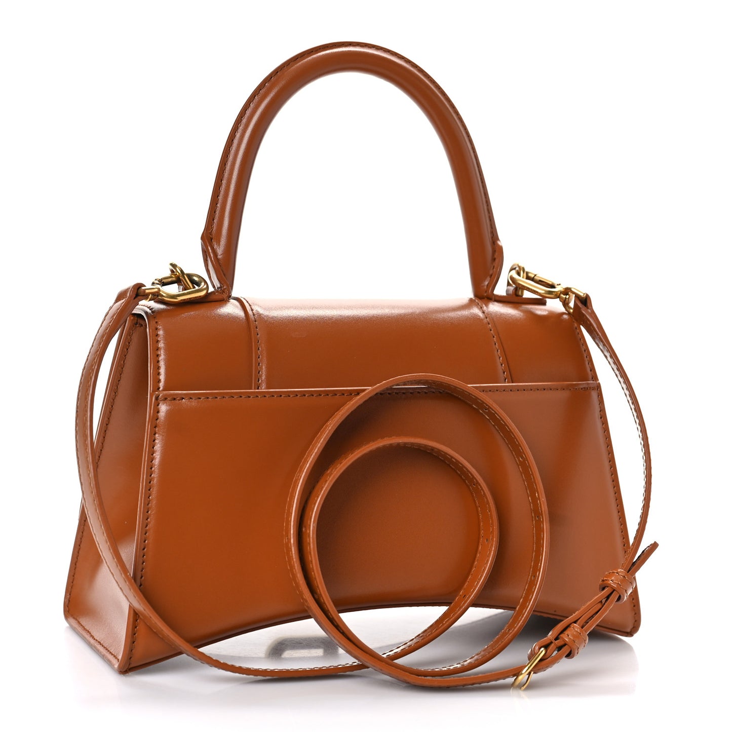 Shiny Box Calfskin Small Hourglass Top Handle Bag Camel