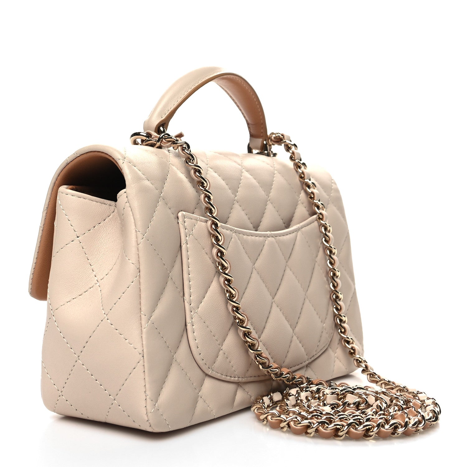 Chanel Lambskin Quilted Bi-Color Mini Top Handle Rectangular Flap Ecru Dark Beige 3 of 11