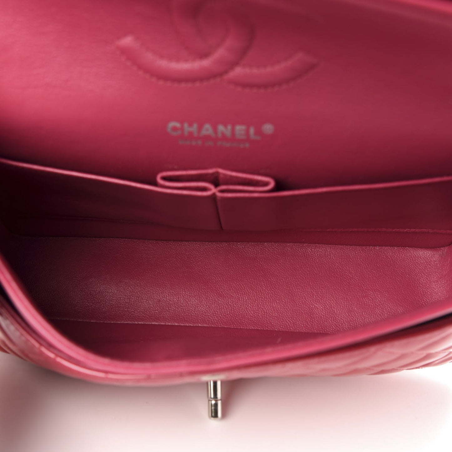 Patent Quilted Medium Double Flap Fuchsia