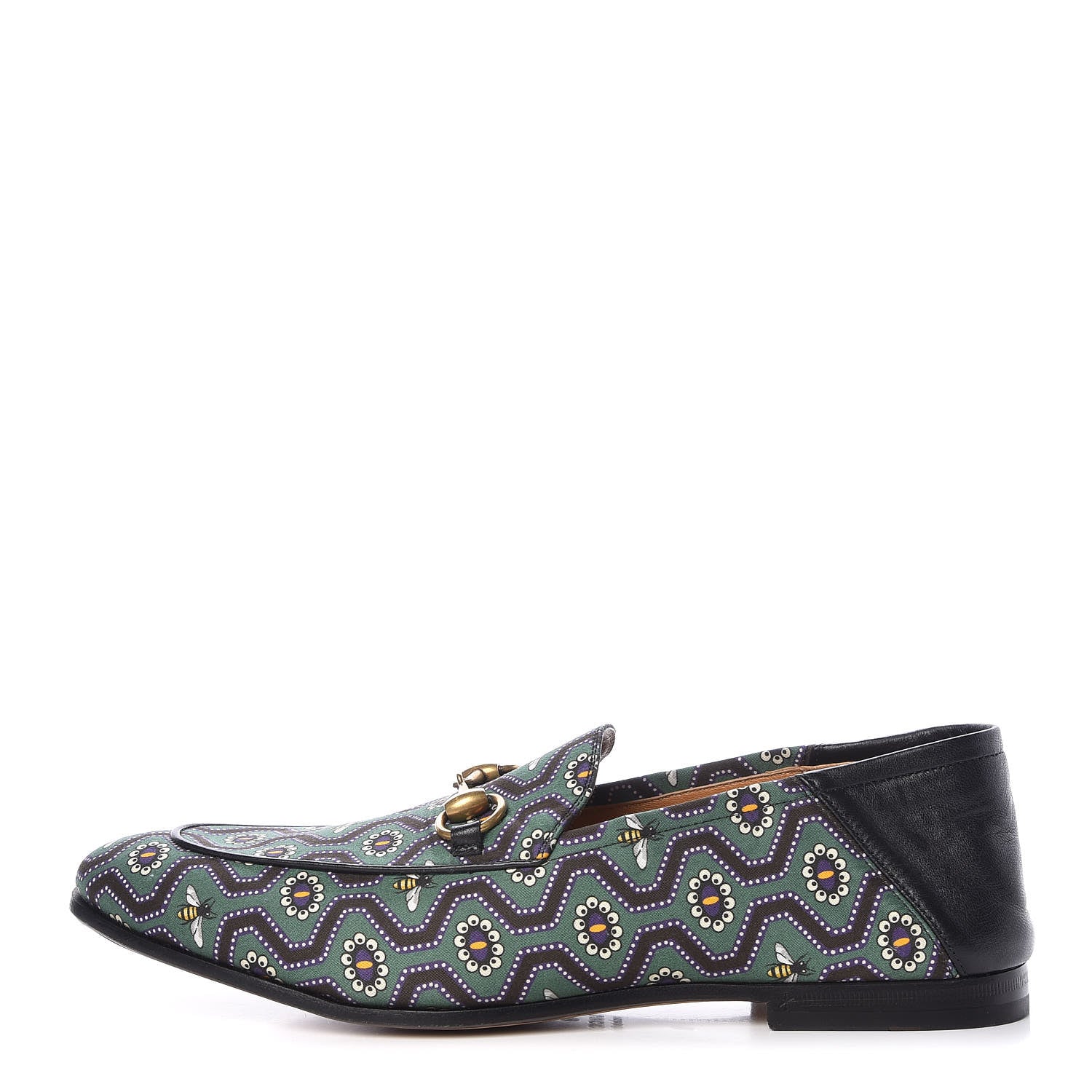 Gucci Canvas Lambskin Pearl Eyes Bees Mens Brixton Horsebit Loafers 8 Holly Black 1 of 7