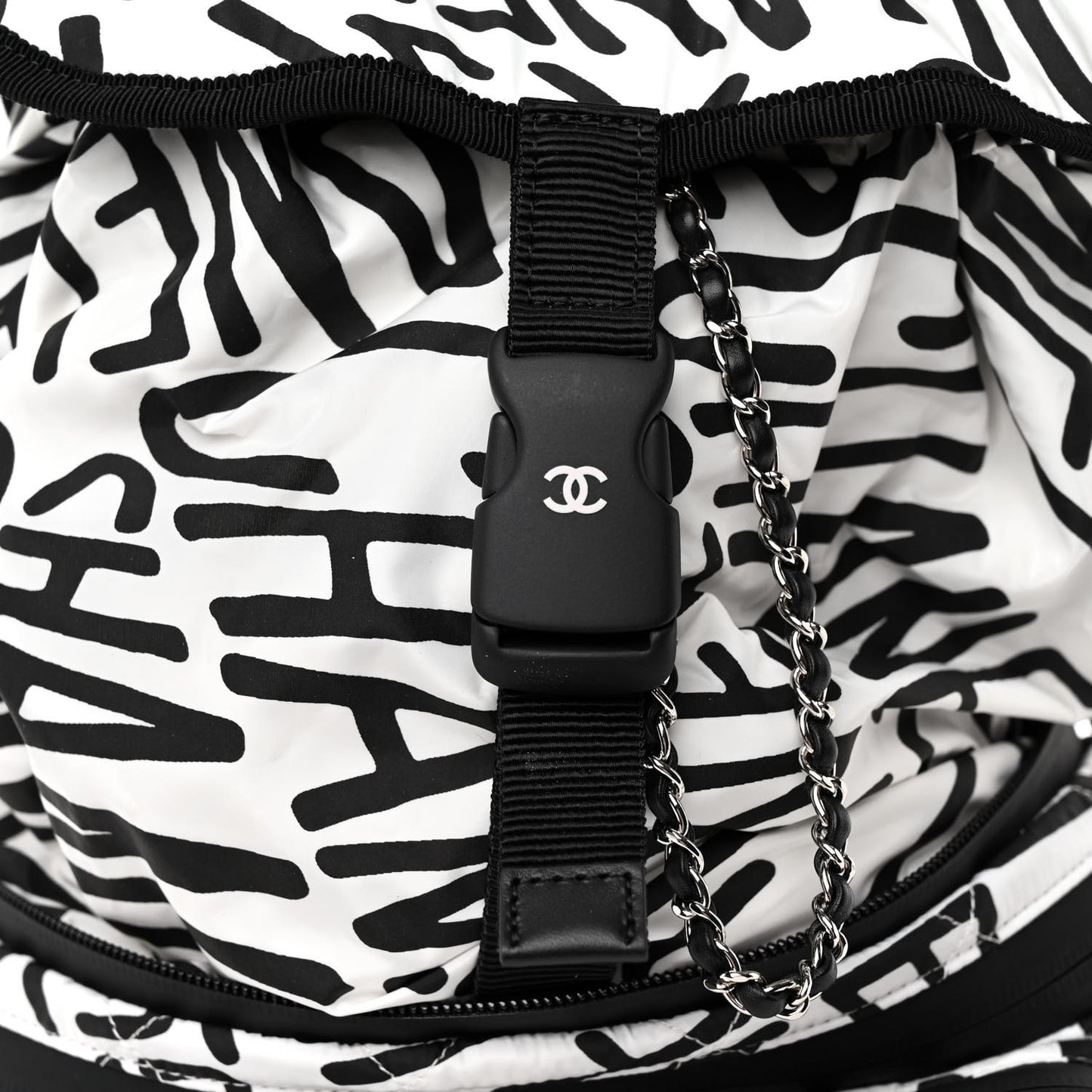 Nylon Printed Quilted Coco Neige Convertible Backpack Black White