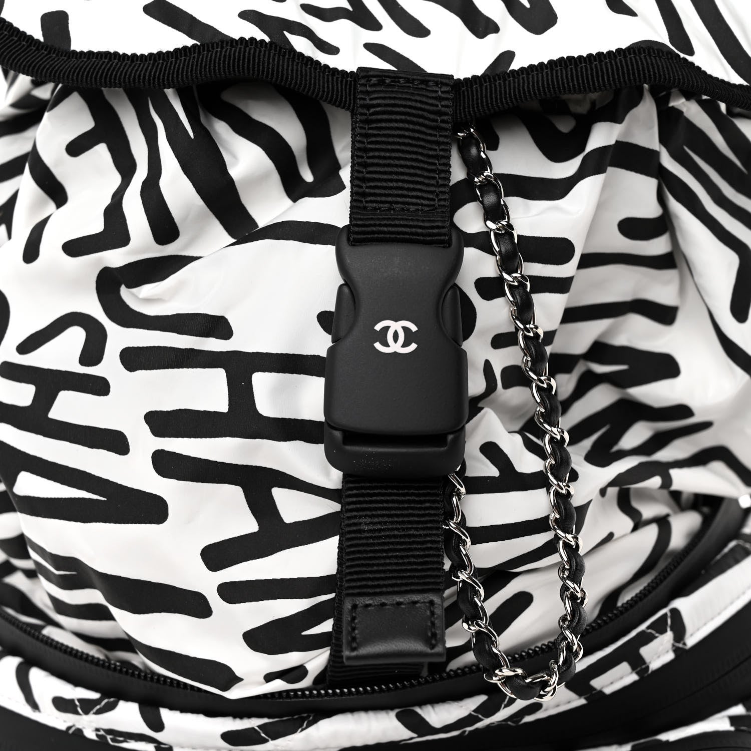 Chanel Nylon Printed Quilted Coco Neige Convertible Backpack Black White 8 of 10