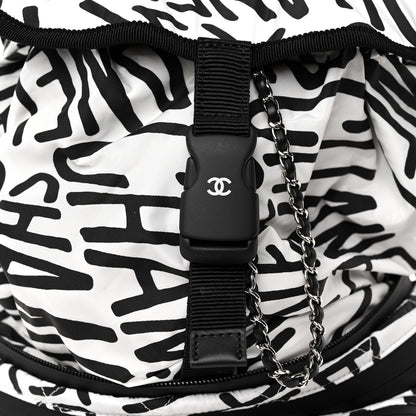 Chanel Nylon Printed Quilted Coco Neige Convertible Backpack Black White 8 of 10