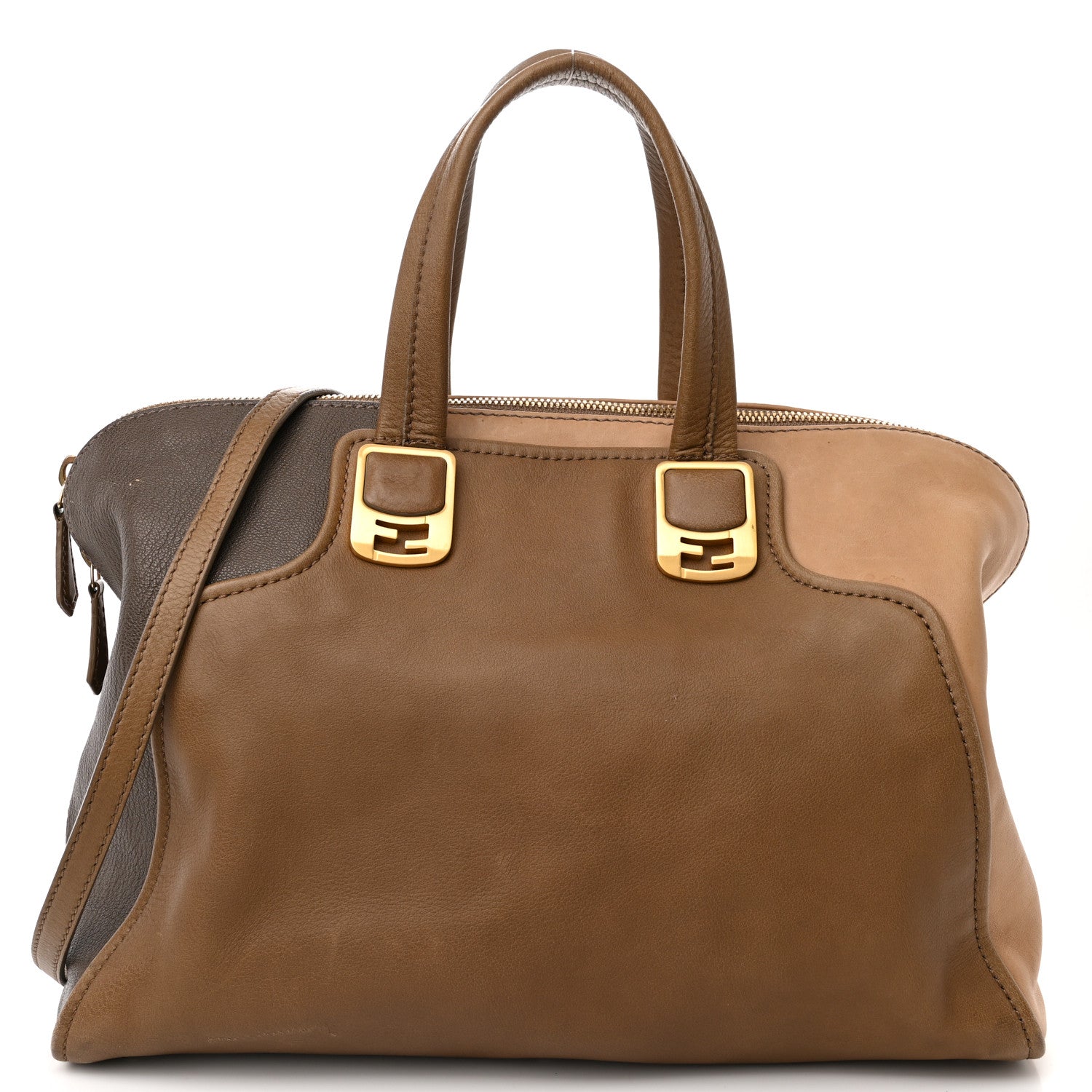 Fendi Capra Vitello Saddle Colorblock Large Chameleon Tote Grigio 8 of 15