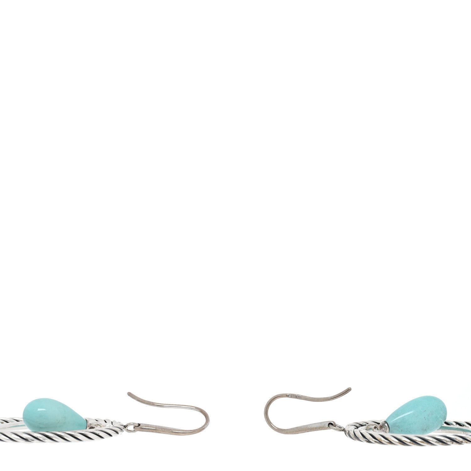 David Yurman Sterling Silver Turquoise Oval Drop Earrings 3 of 4
