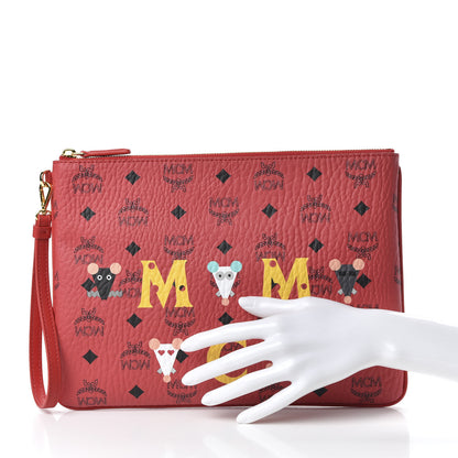 MCM Visetos Year Of The Mouse Wristlet Zip Pouch Viva Red 2 of 9