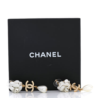 Chanel Metal Crystal Pearl 90s Camellia CC Drop Earrings Gold 5 of 5
