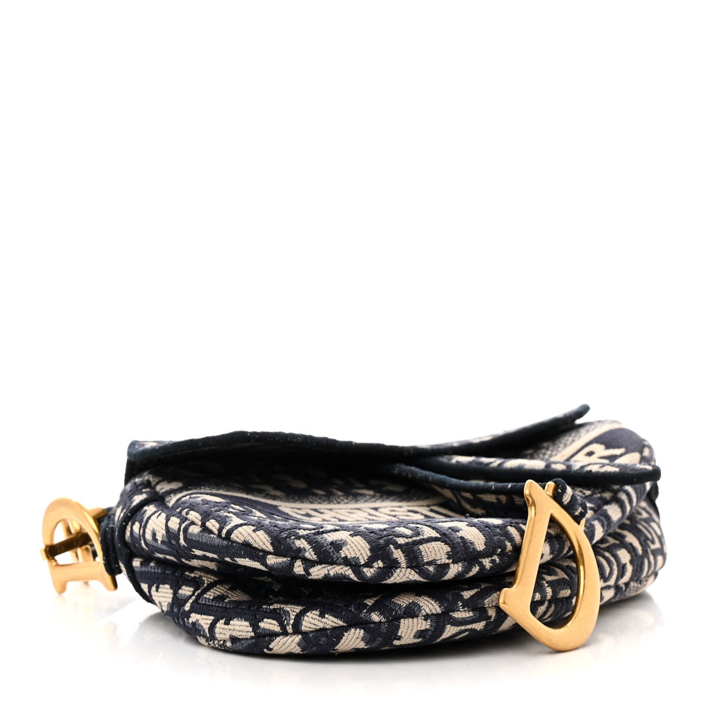 Oblique Embroidered Saddle Bag Blue