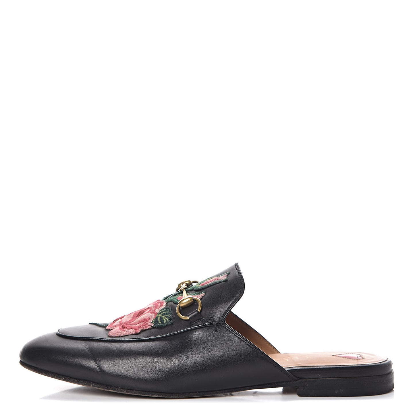 Calfskin Flower Embroidered Princetown Slippers 39 Black