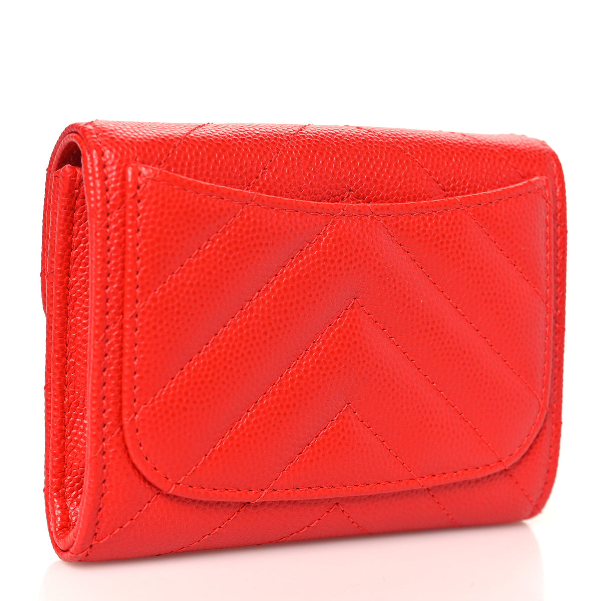 Caviar Flat Chevron Quilted Flap Card Holder Pink
