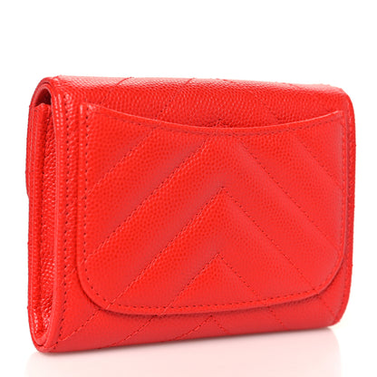 Chanel Caviar Flat Chevron Quilted Flap Card Holder Pink 3 of 9