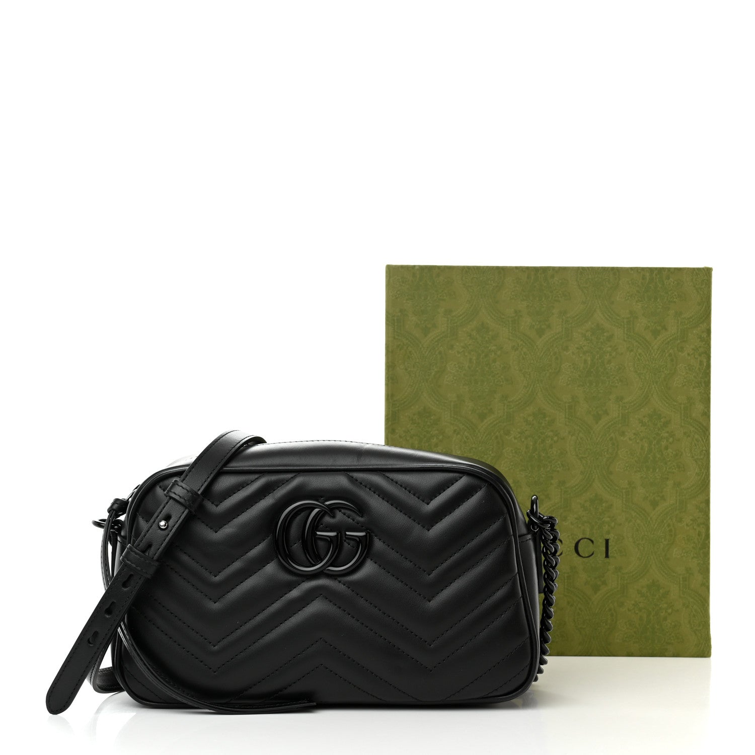 Gucci Calfskin Matelasse Monochrome Small GG Marmont Chain Shoulder Bag Black 13 of 13