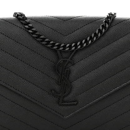 Saint Laurent Grain De Poudre Matelasse Chevron Monogram Monochrome Chain Wallet Black 9 of 12
