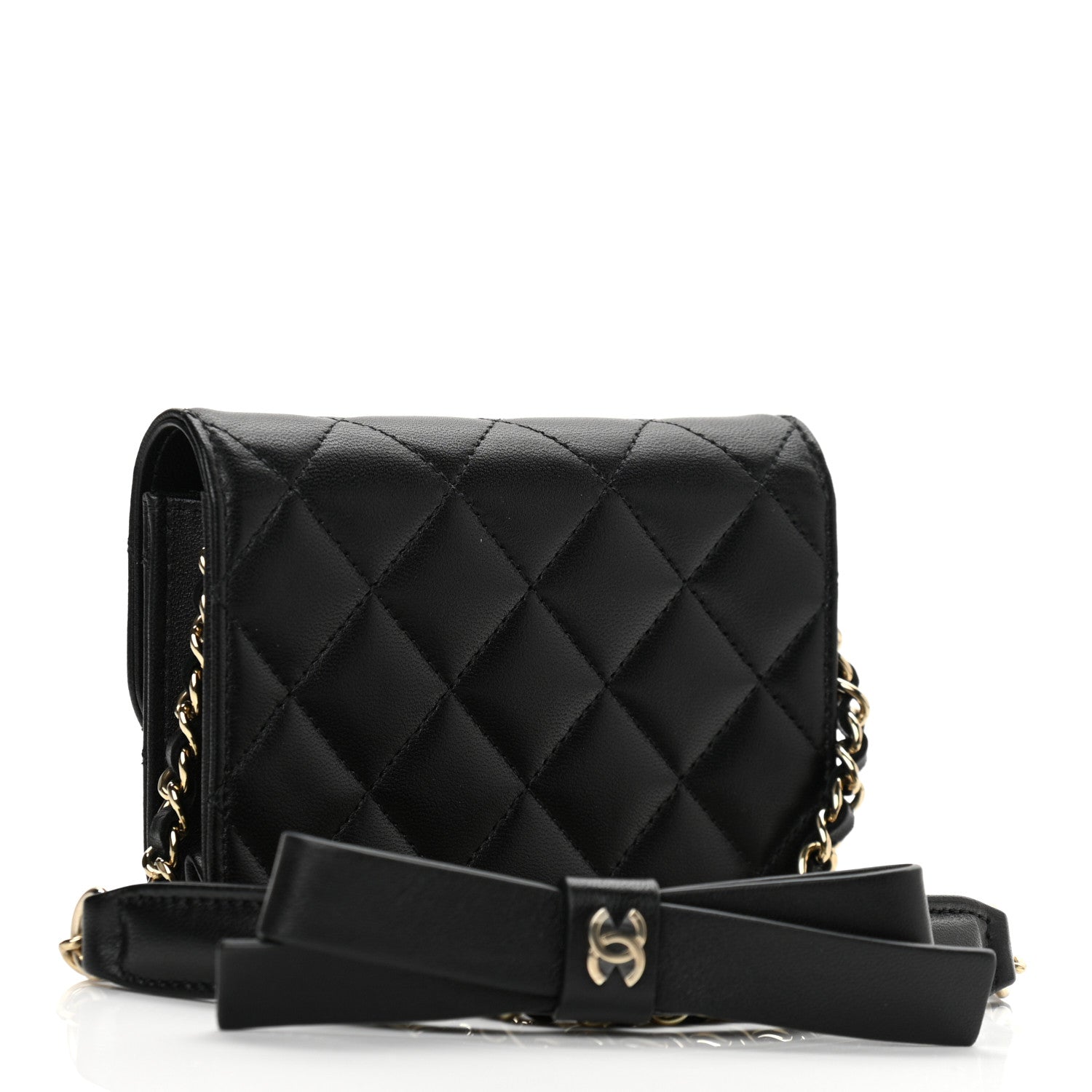 Chanel Lambskin Quilted Mini Coco Bow Clutch With Chain Black 3 of 11