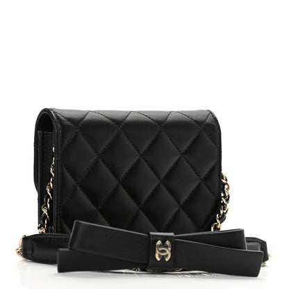 Chanel Lambskin Quilted Mini Coco Bow Clutch With Chain Black 3 of 11