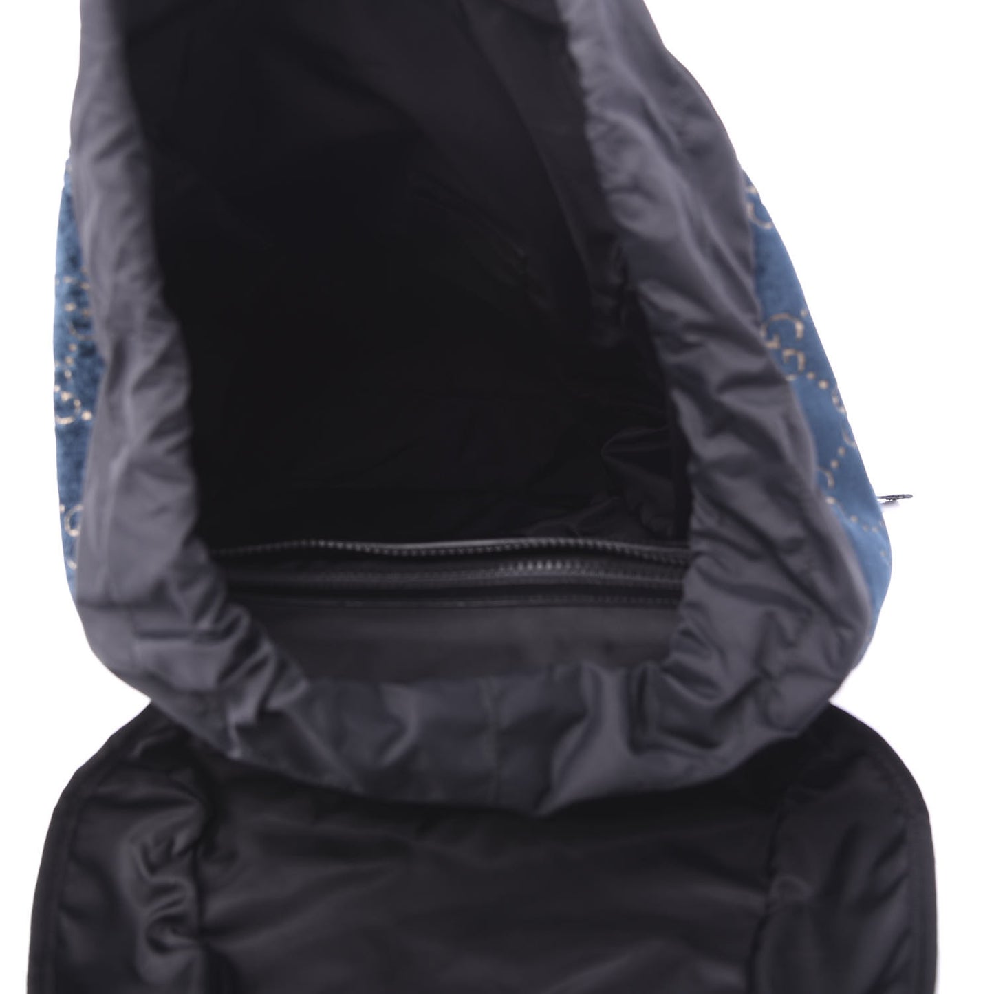 Velvet GG Monogram Web Medium Double Buckle Backpack Blue Beige Black