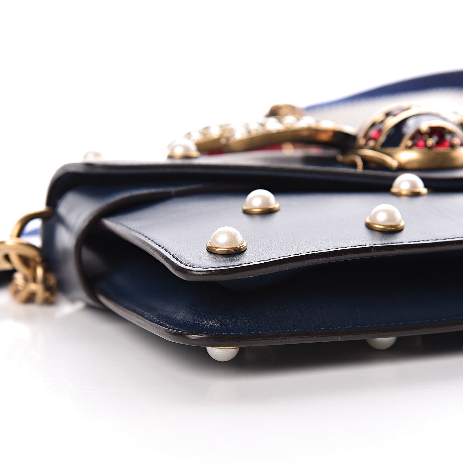 Gucci Nappa Pearl Studded Mini Queen Margaret Broadway Shoulder Bag Blue Agata 10 of 11