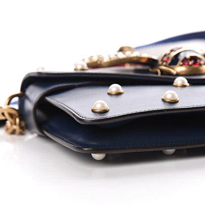 Gucci Nappa Pearl Studded Mini Queen Margaret Broadway Shoulder Bag Blue Agata 10 of 11