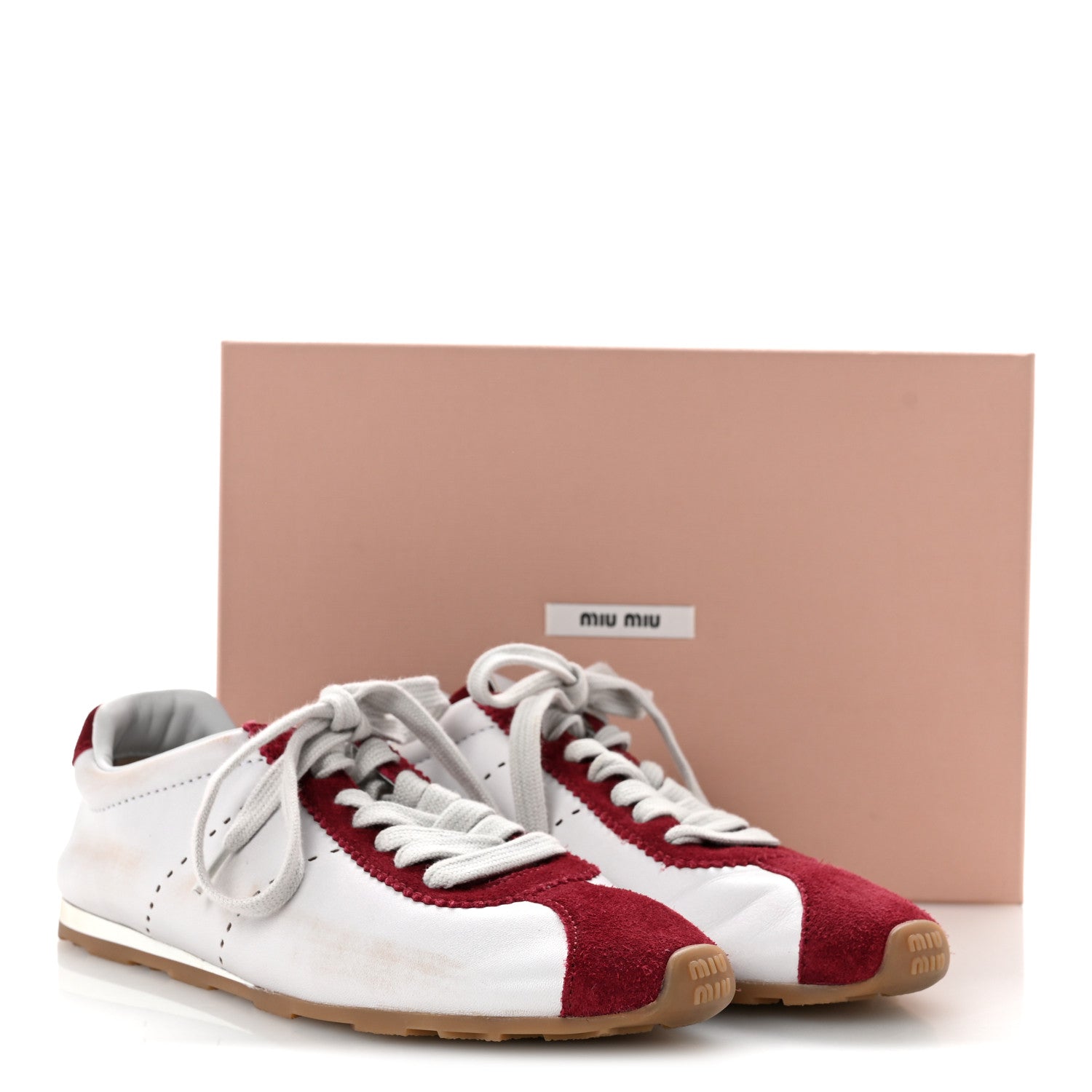 Miu Miu Scamosciato Womens Plume Sneakers 37.5 White Cerise