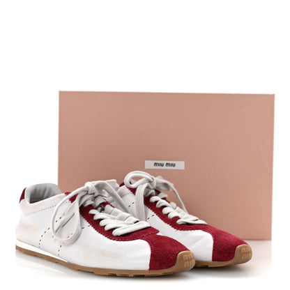 Miu Miu Scamosciato Womens Plume Sneakers 37.5 White Cerise 10 of 10
