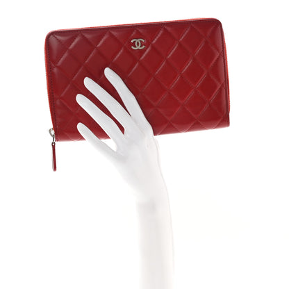 Chanel Lambskin Quilted Large Zip Around Organizer Wallet Red 2 of 9