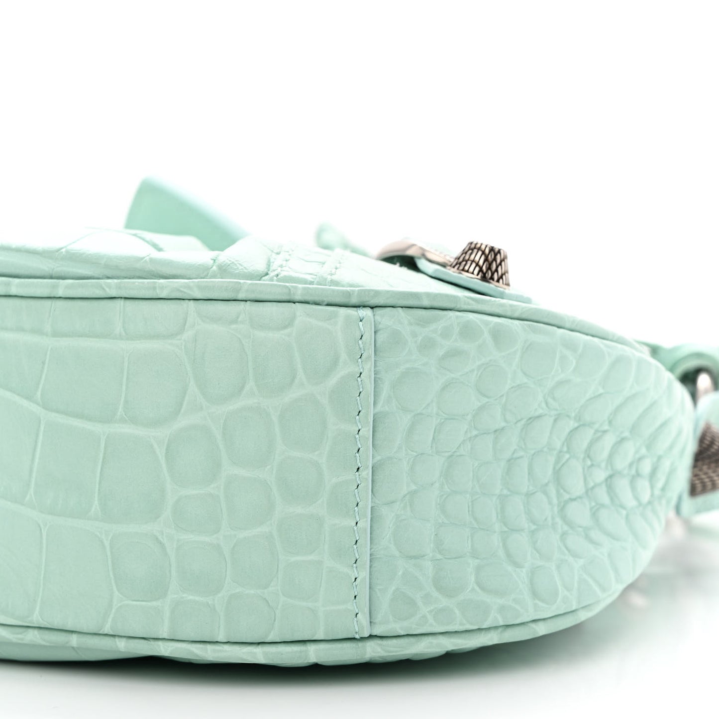 Extra Supple Calfskin Crocodile Embossed Le Cagole Shoulder Bag XS Green Acqua