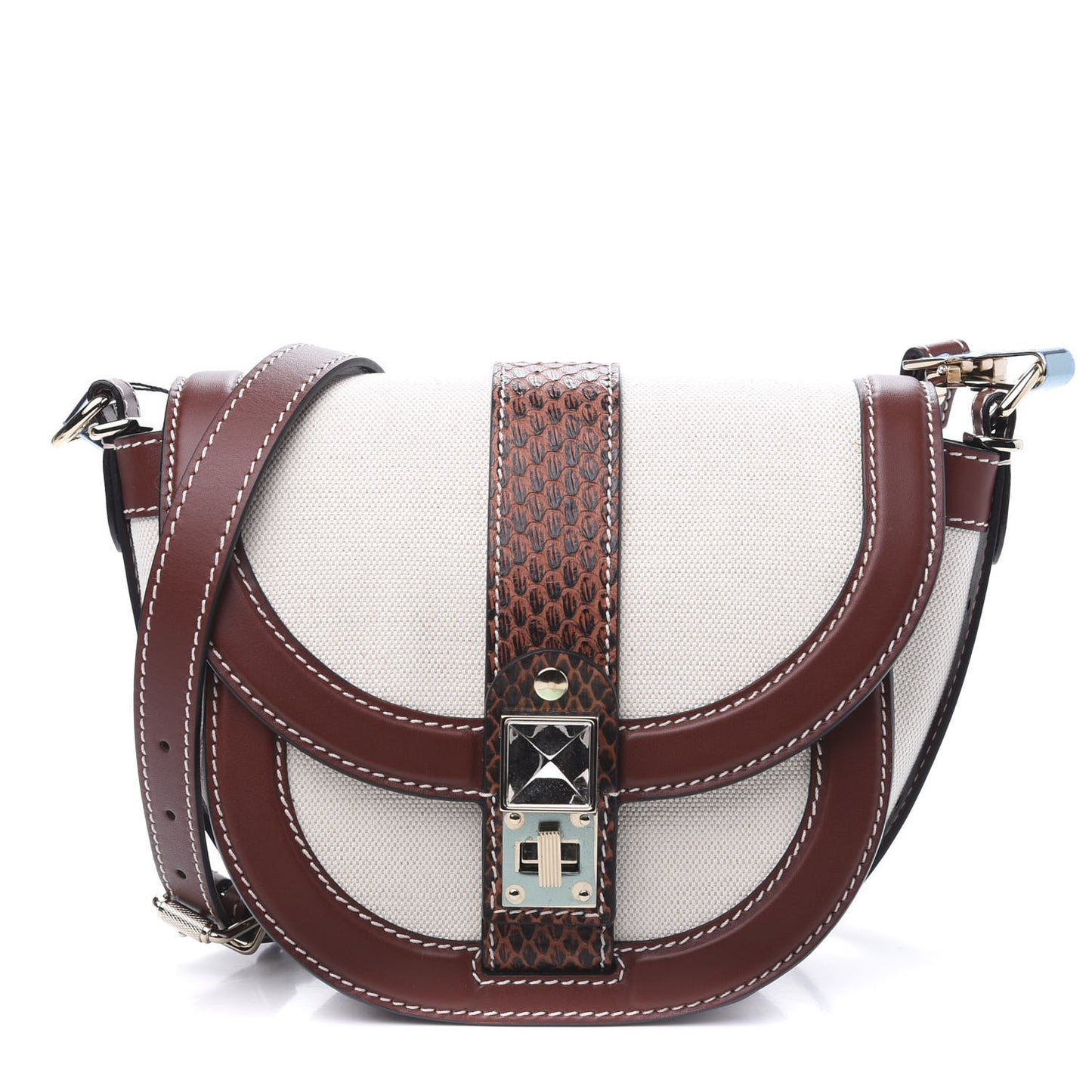 Canvas Snakeskin PS11 Small Saddle Bag Ecru Russet