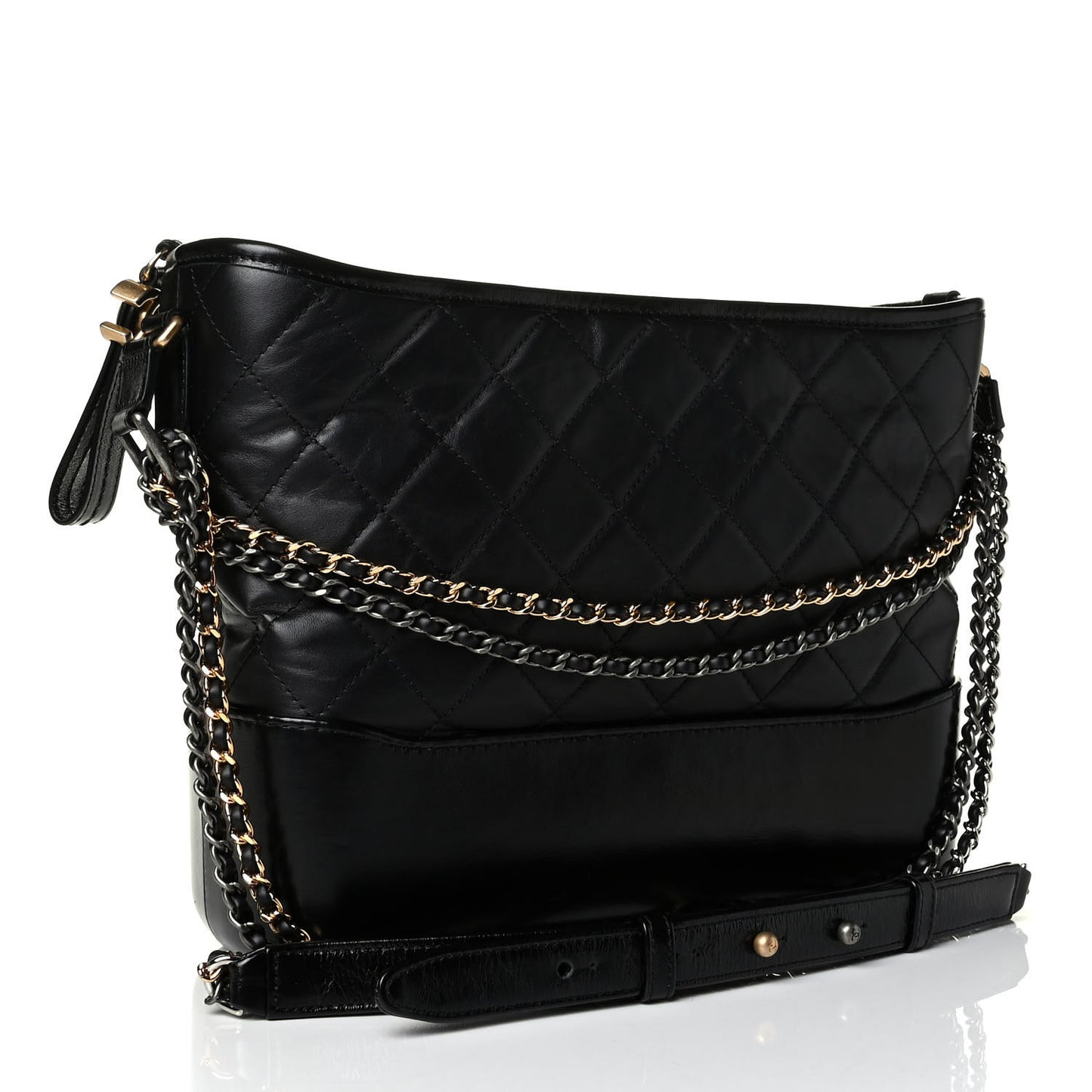 Aged Calfskin Quilted Medium Gabrielle Hobo Black