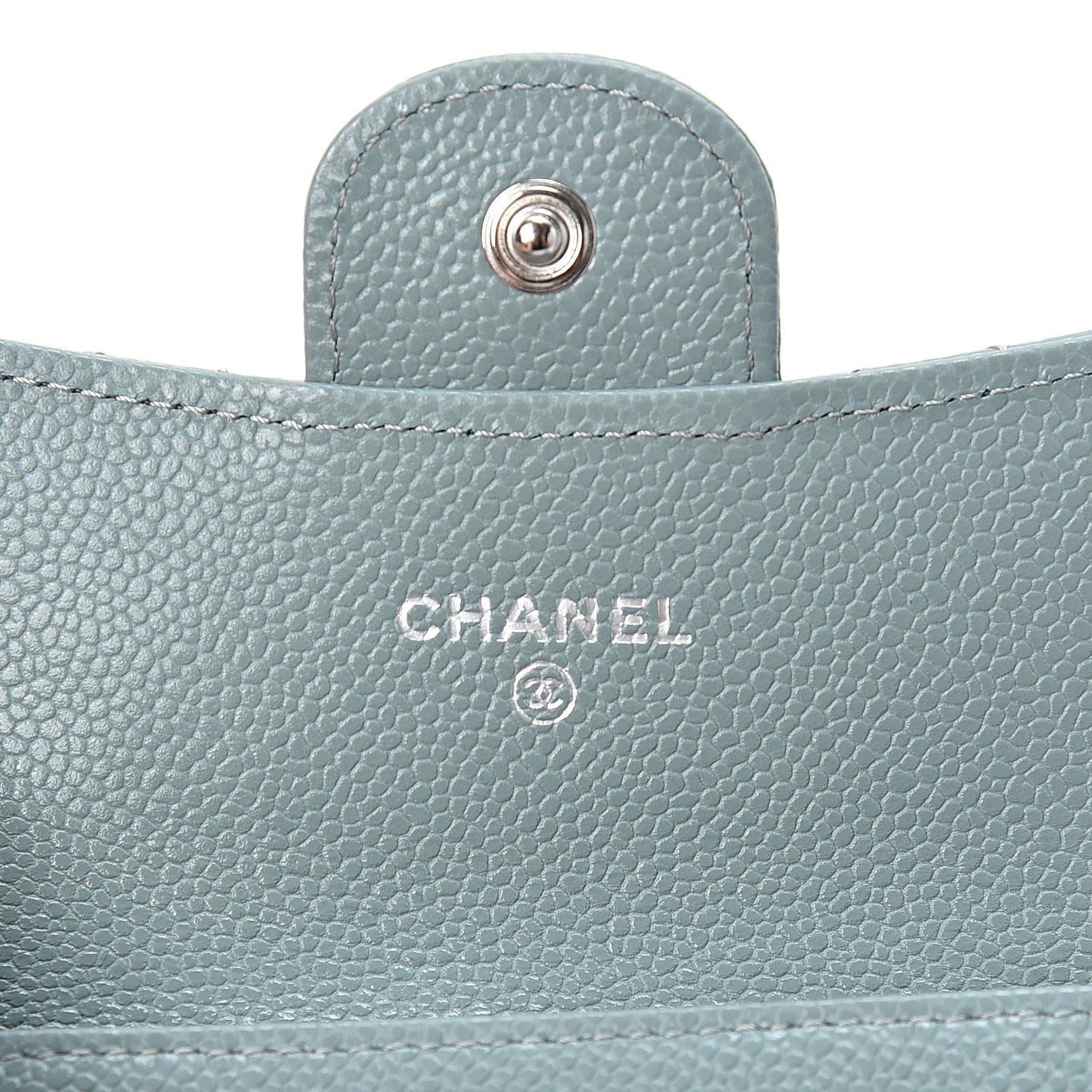 Caviar Quilted Flap Card Holder Wallet Light Blue