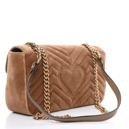 Gucci Velvet Matelasse Small GG Marmont Shoulder Bag Taupe 2 of 10