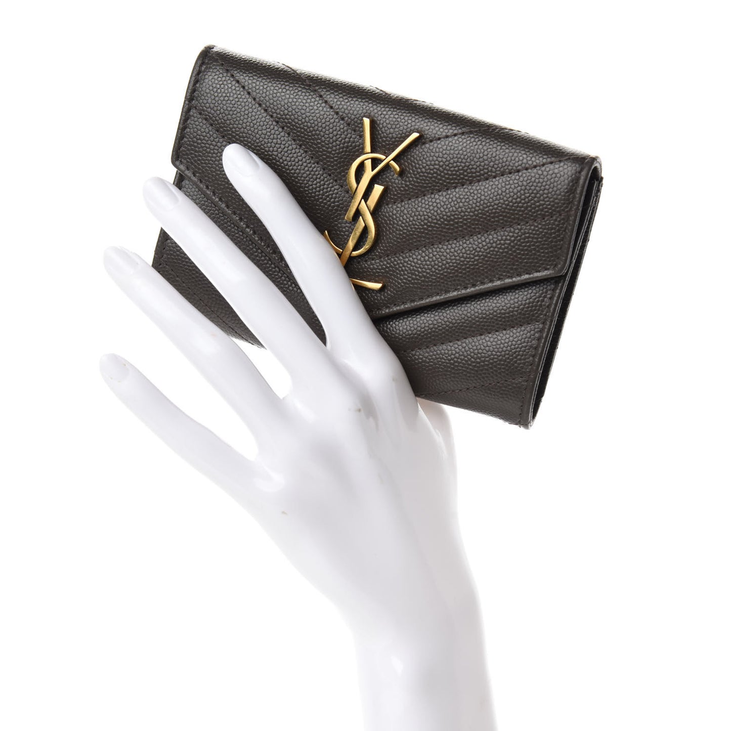 Grain De Poudre Matelasse Chevron Small Monogram Envelope Wallet Pebble