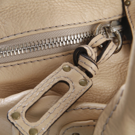 Leather Paddington Tote Beige