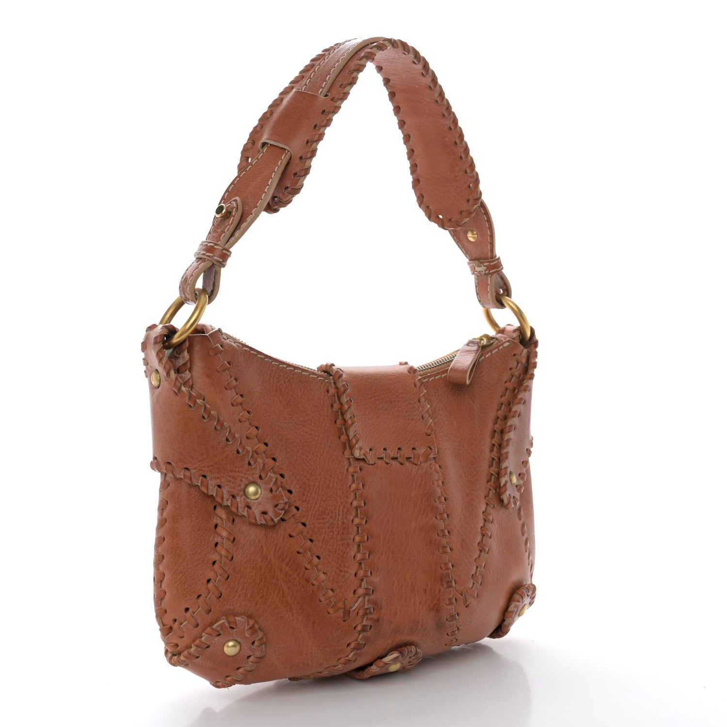 Valentino Garavani Calfskin Stitched Beaded Crystal Logo Catch Shoulder Bag Brown 3 of 16