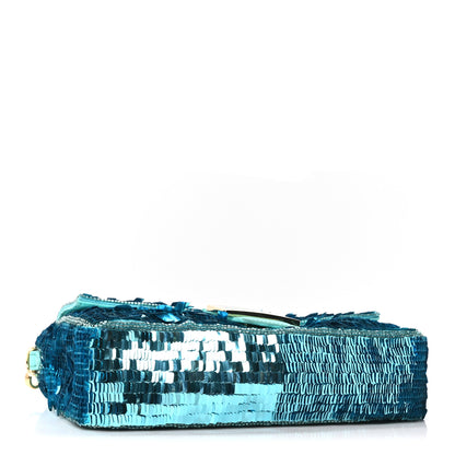 Fendi Sequin Paillettes Vitello Grace Sex and the City Baguette Spring Turquoise 4 of 11