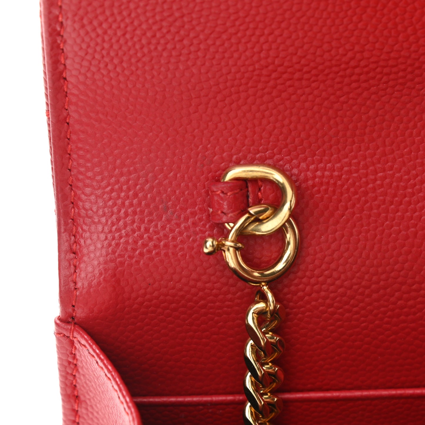 Grain De Poudre Matelasse Chevron Monogram Envelope Chain Wallet Red
