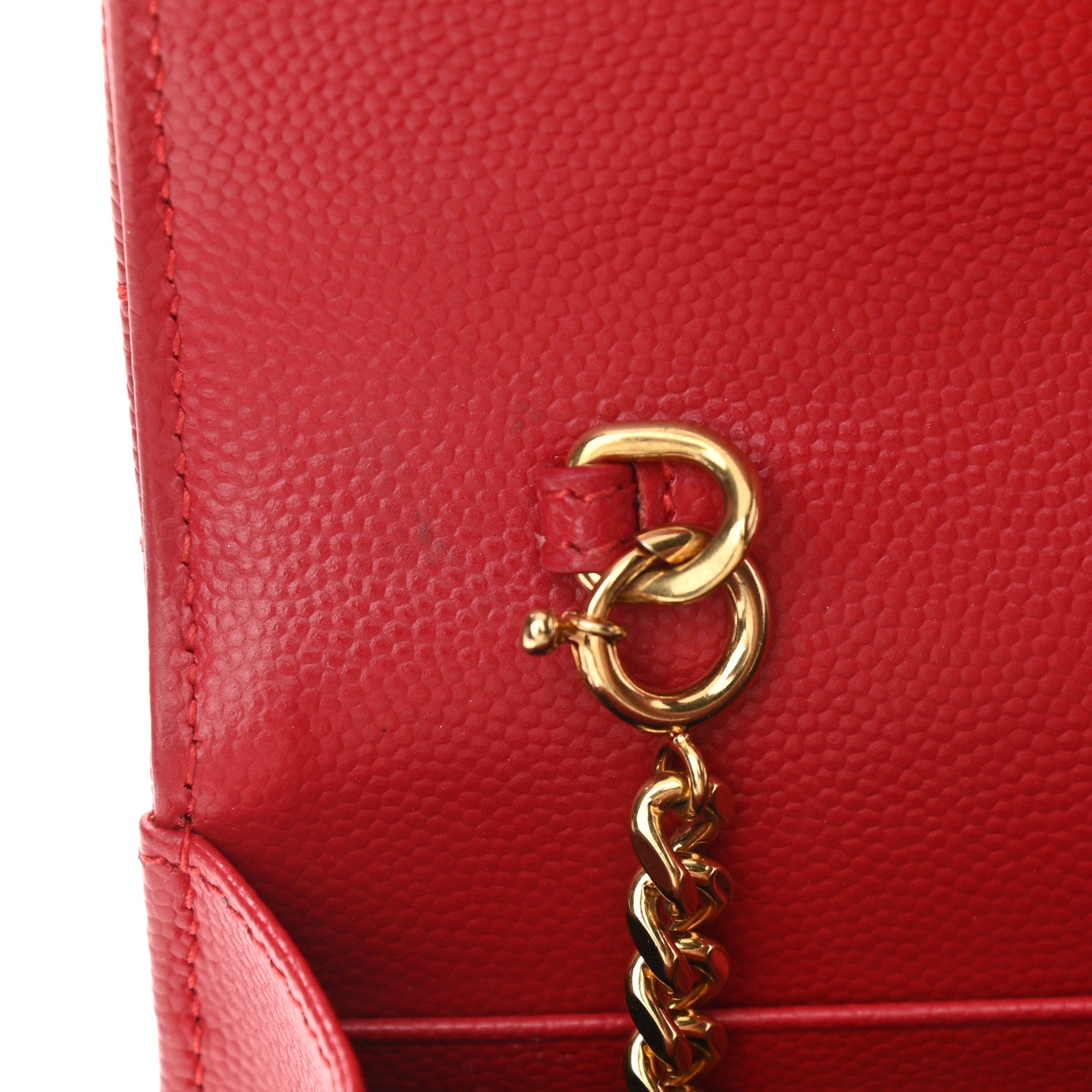 Saint Laurent Grain De Poudre Matelasse Chevron Monogram Envelope Chain Wallet Red 11 of 13