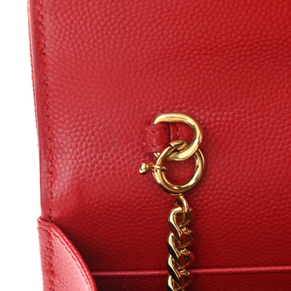 Saint Laurent Grain De Poudre Matelasse Chevron Monogram Envelope Chain Wallet Red 11 of 13