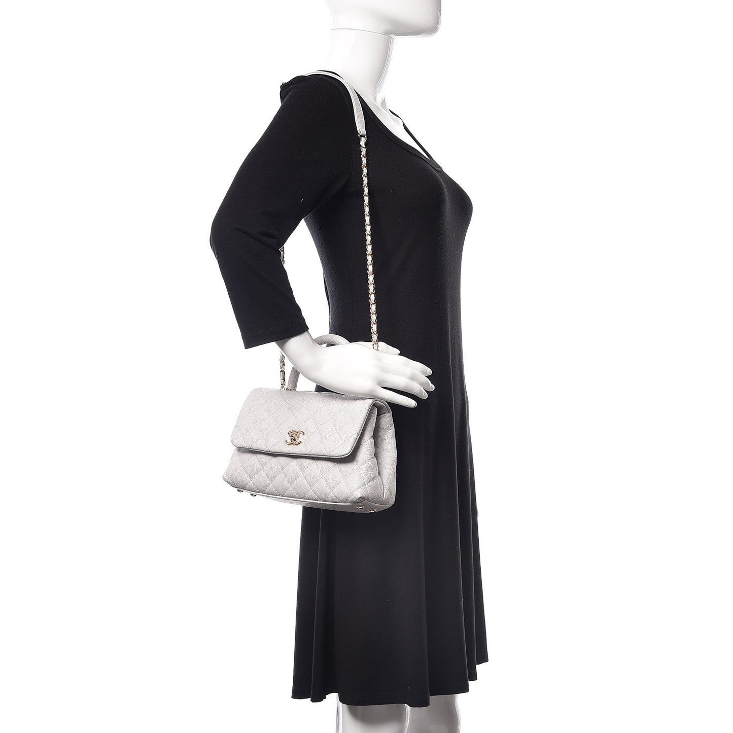 Caviar Quilted Mini Coco Handle Flap Light Grey