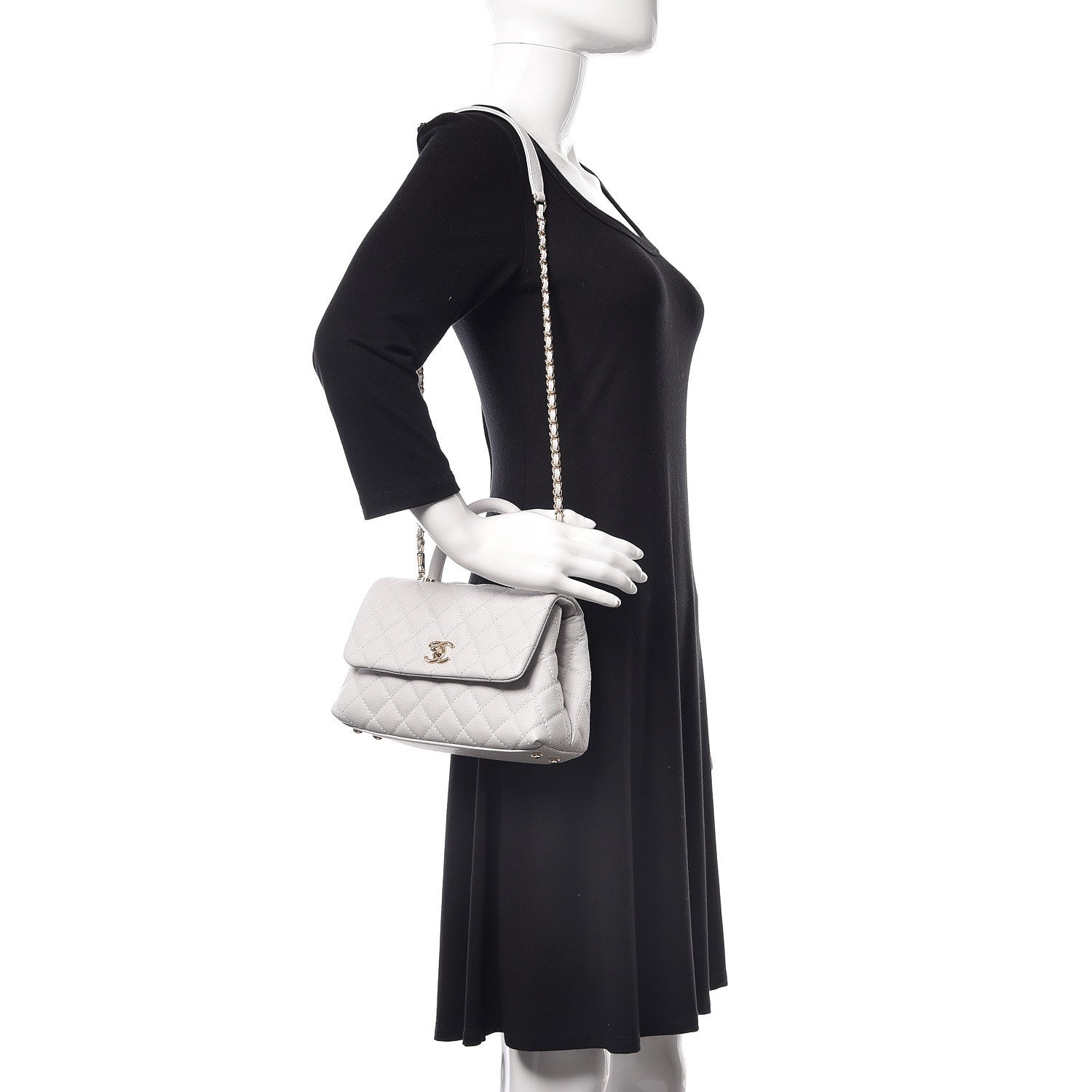 Chanel Caviar Quilted Mini Coco Handle Flap Light Grey 2 of 12